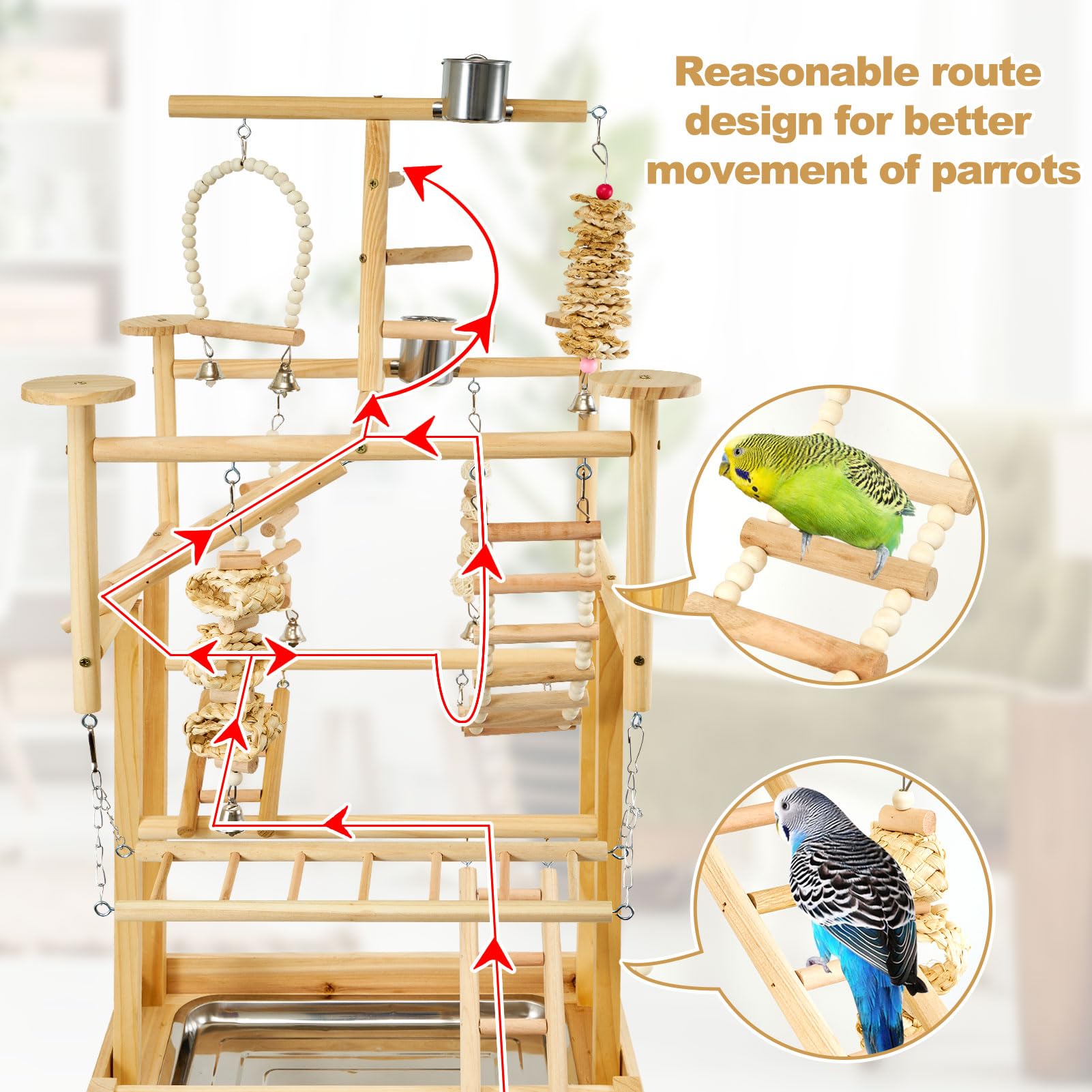 LIMIO Bird Playground removable tray for easy cleaning