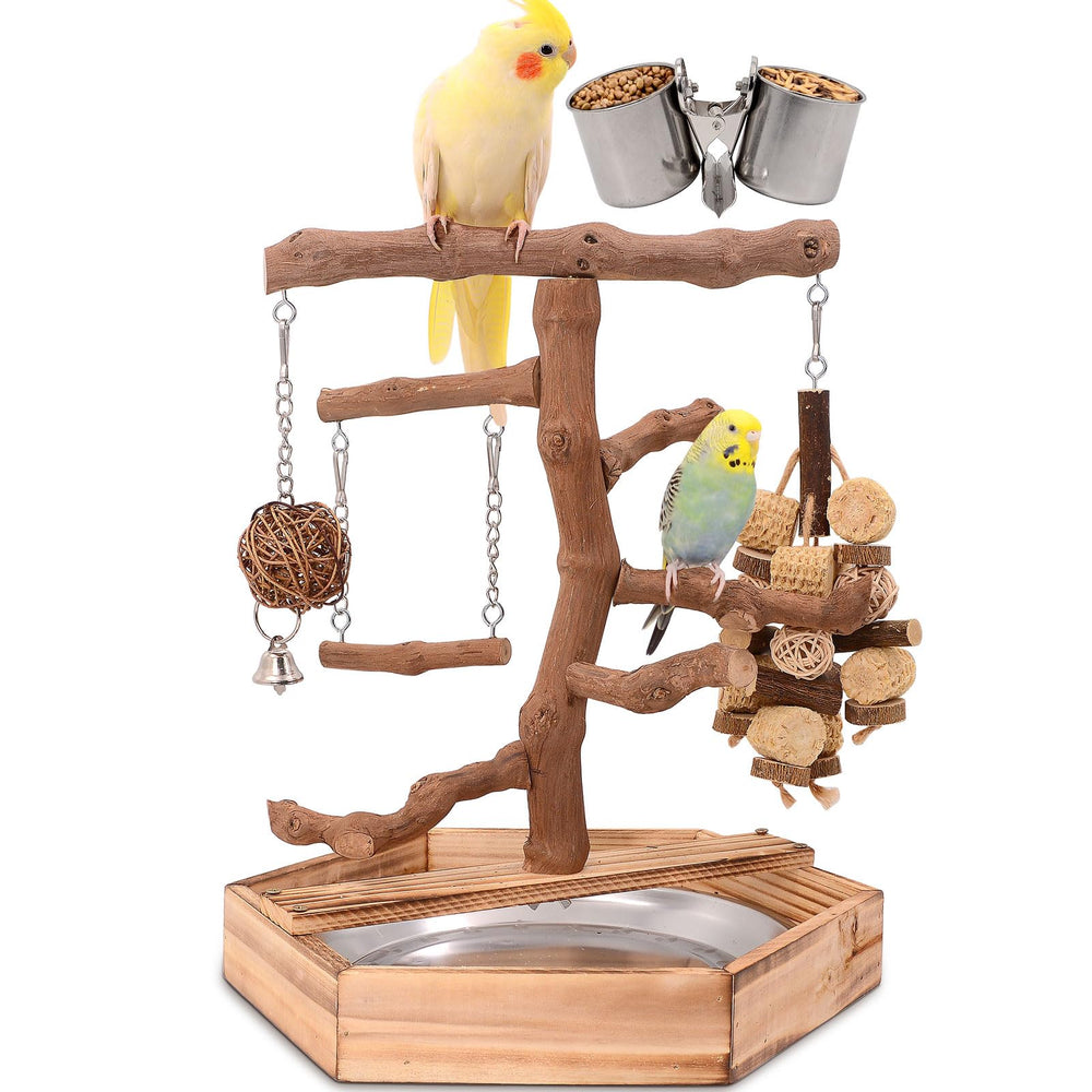 LIMIO grape wood bird perch stand provides a safe natural resting place