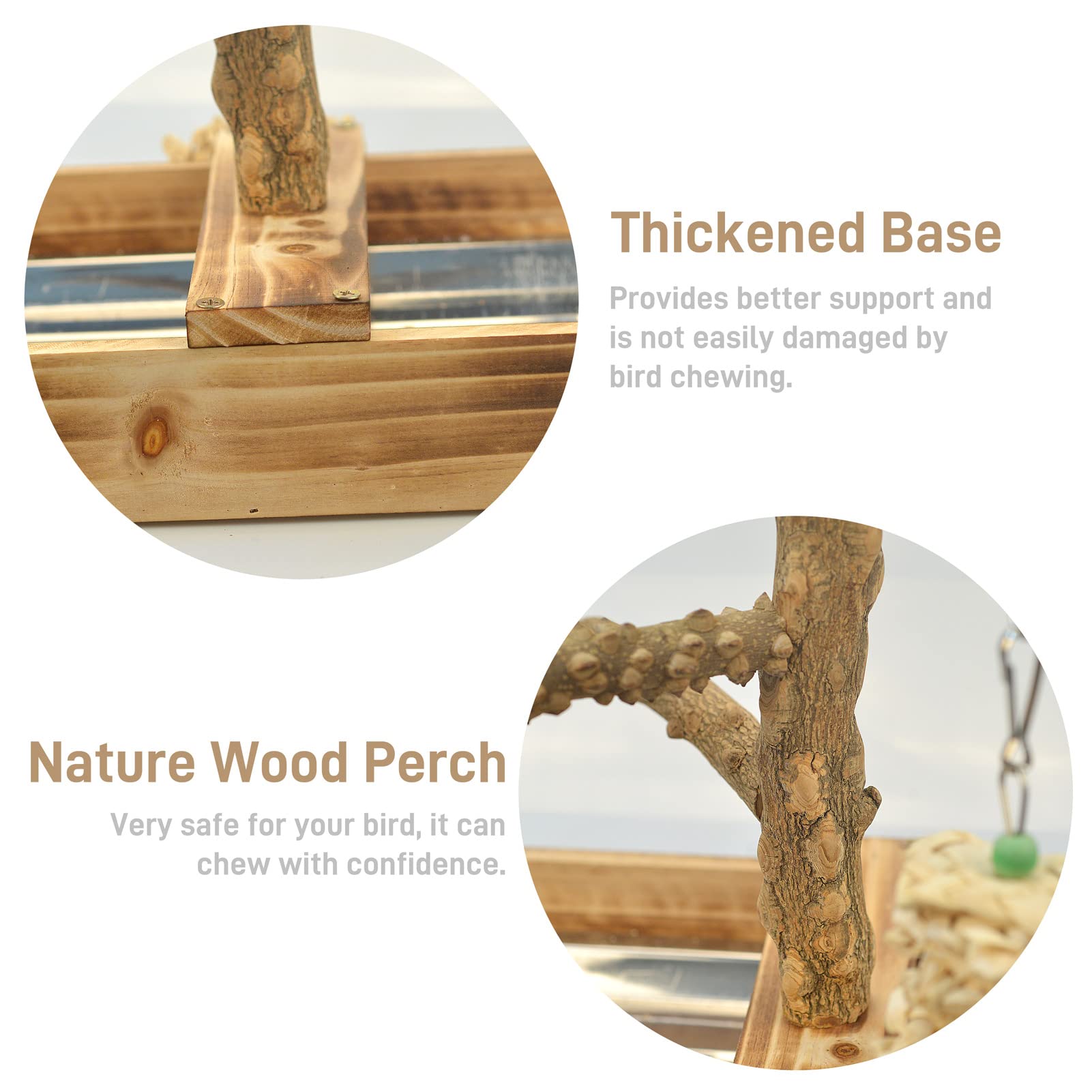 LIMIO sturdy 2 lb wooden perch prevents tipping.
