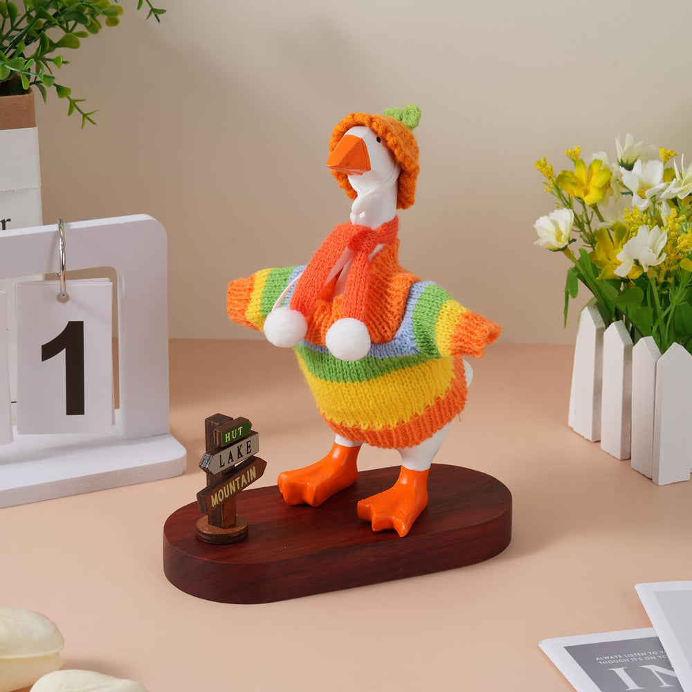 Linastu desk goose outfit plush-fabric-closeup emphasizes soft, tactile fabric