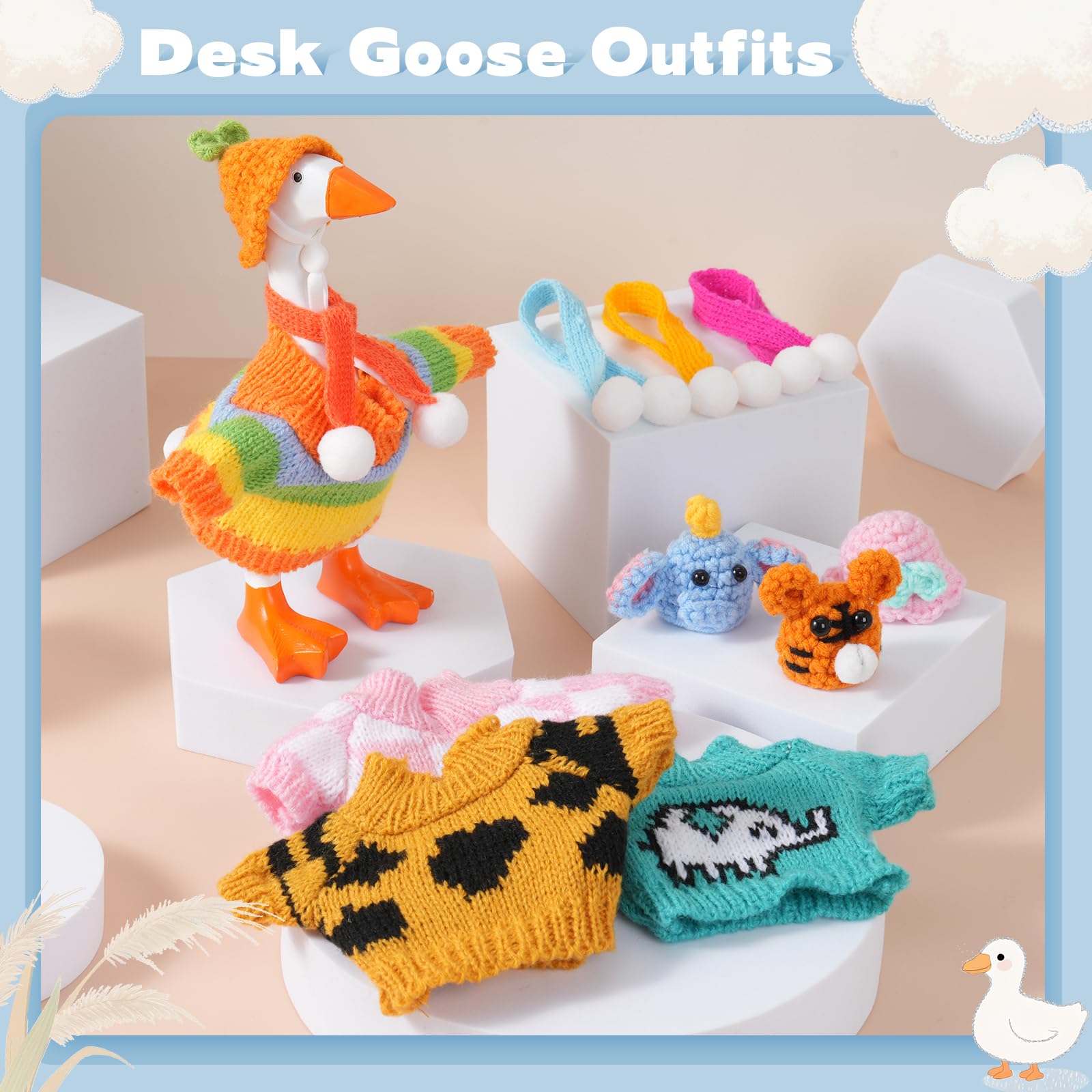 Linastu desk goose outfit sweater-pattern highlights refined textures on your desk goose