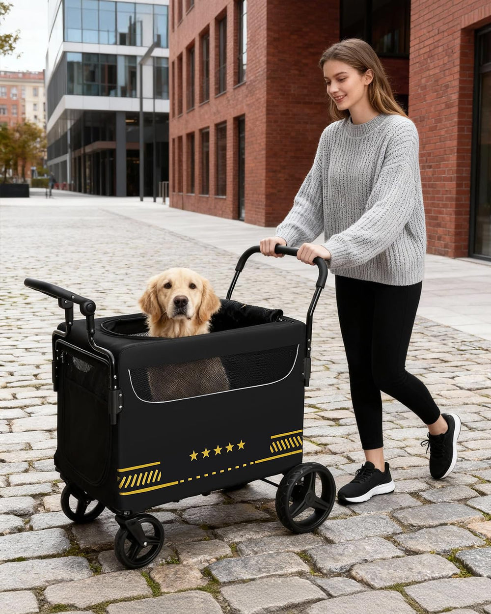 LINCAE folded stroller for compact transport and car trips.