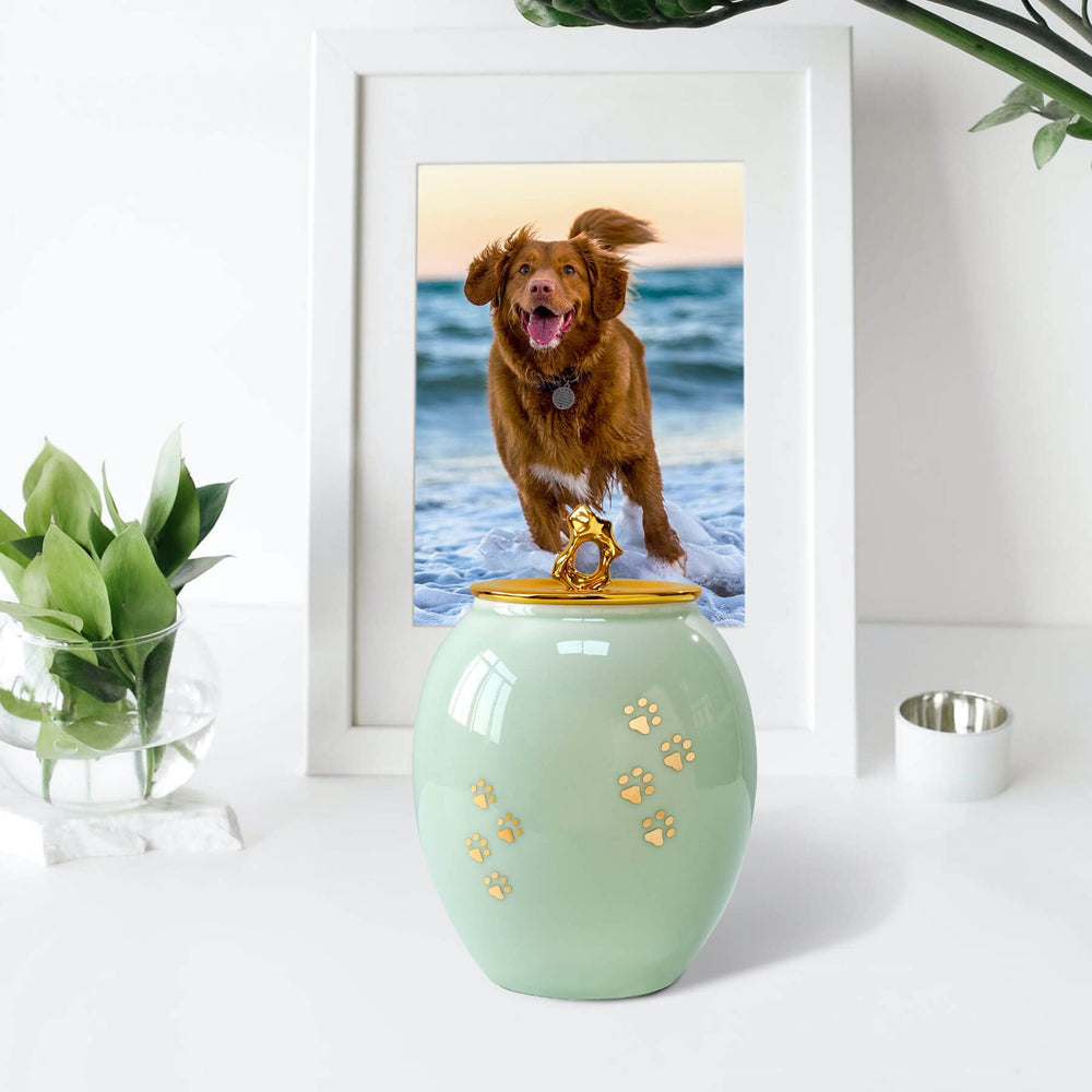 LINES ARTE medium-pet-urn side-view demonstrates compact size for a respectful memorial.