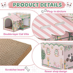 Lineshading cat house multi-level interior provides spacious lounging for kittens.