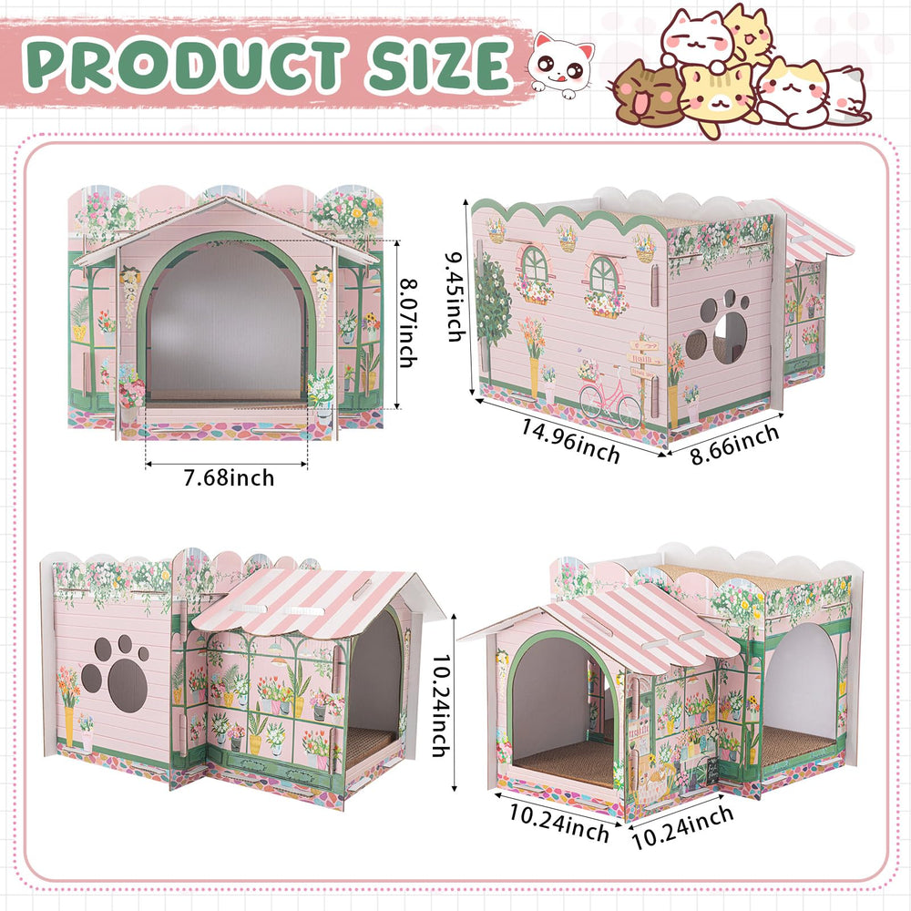 Lineshading cat house scratching pads inside offer safe scratching area.