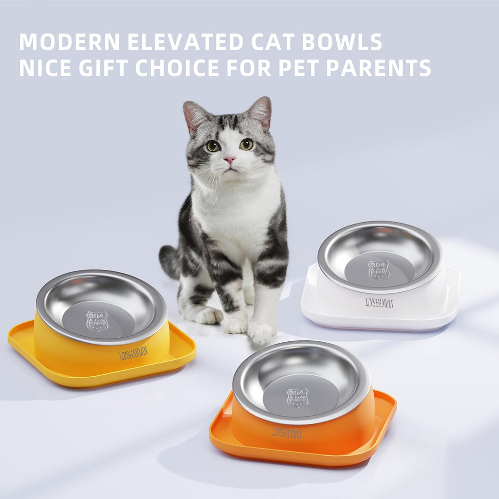 Linshanmin two-bowls set with different depths suits multi-cat households