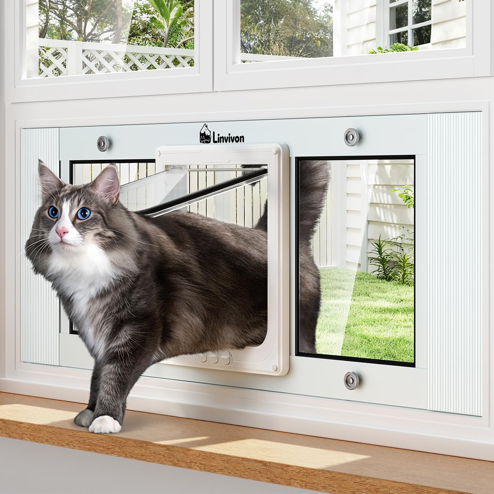 Linvivon cat door window insert with four locking modes for flexible access