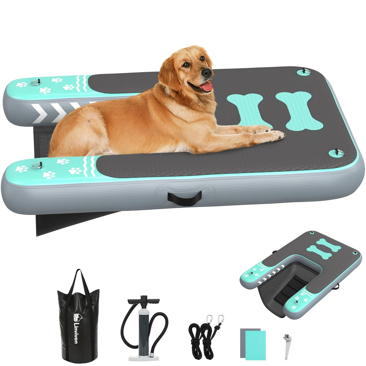 Linvivon inflatable dog boat ramp with 61in surface for easy water access