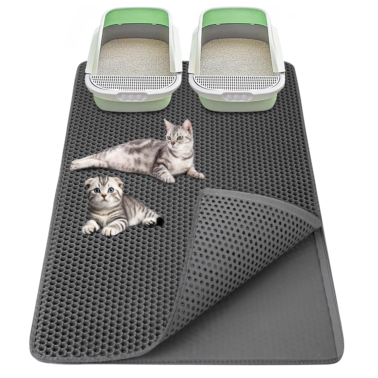LIOBINY cat litter mat 36x24 front view covering the litter exit for cleaner floors
