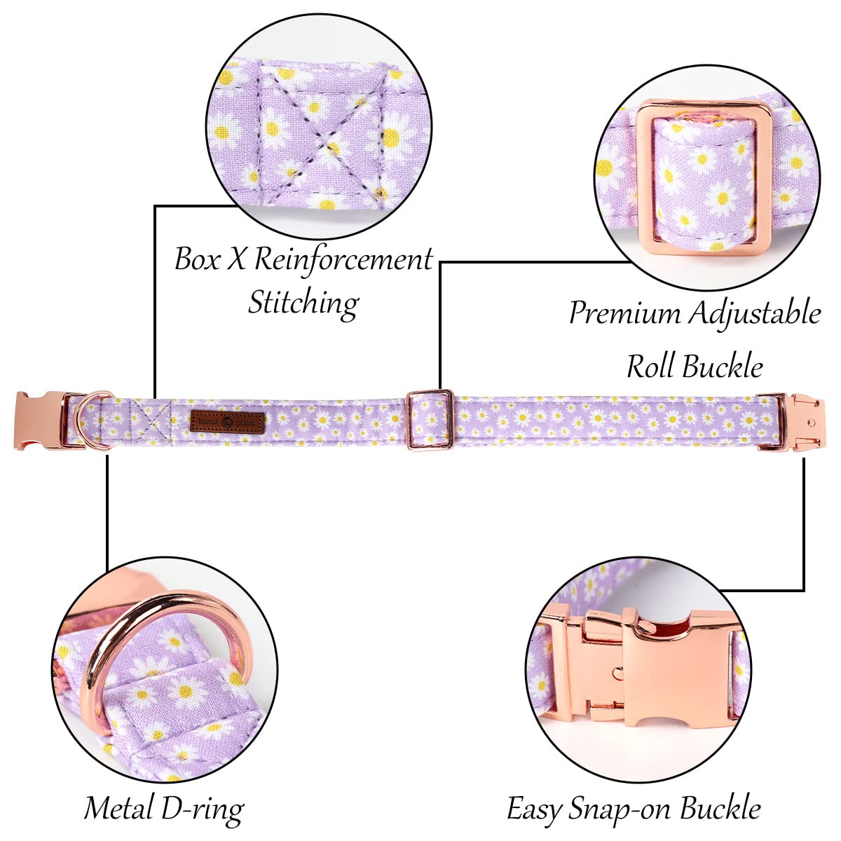 Lionet Paws adjustable neck dog collar fits 13.5-22 inches securely.
