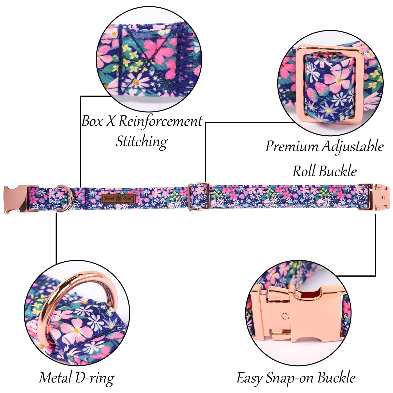 Lionet Paws cotton, durable collar with alloy hardware for lasting use.