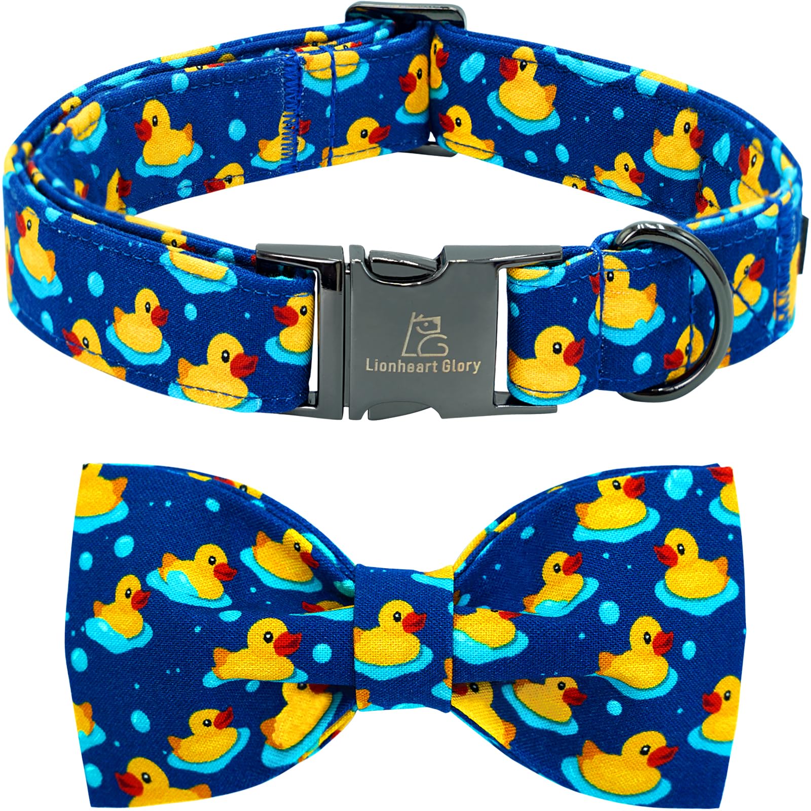 Lionheart Glory ducky pattern bow collar for medium dogs adds playful style for everyday wear.