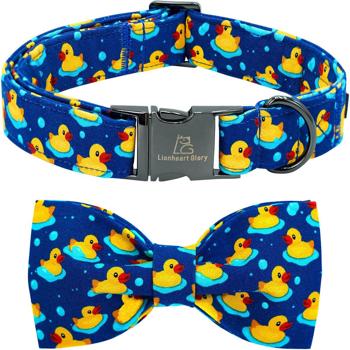Lionheart Glory ducky pattern bow collar for medium dogs adds playful style for everyday wear.