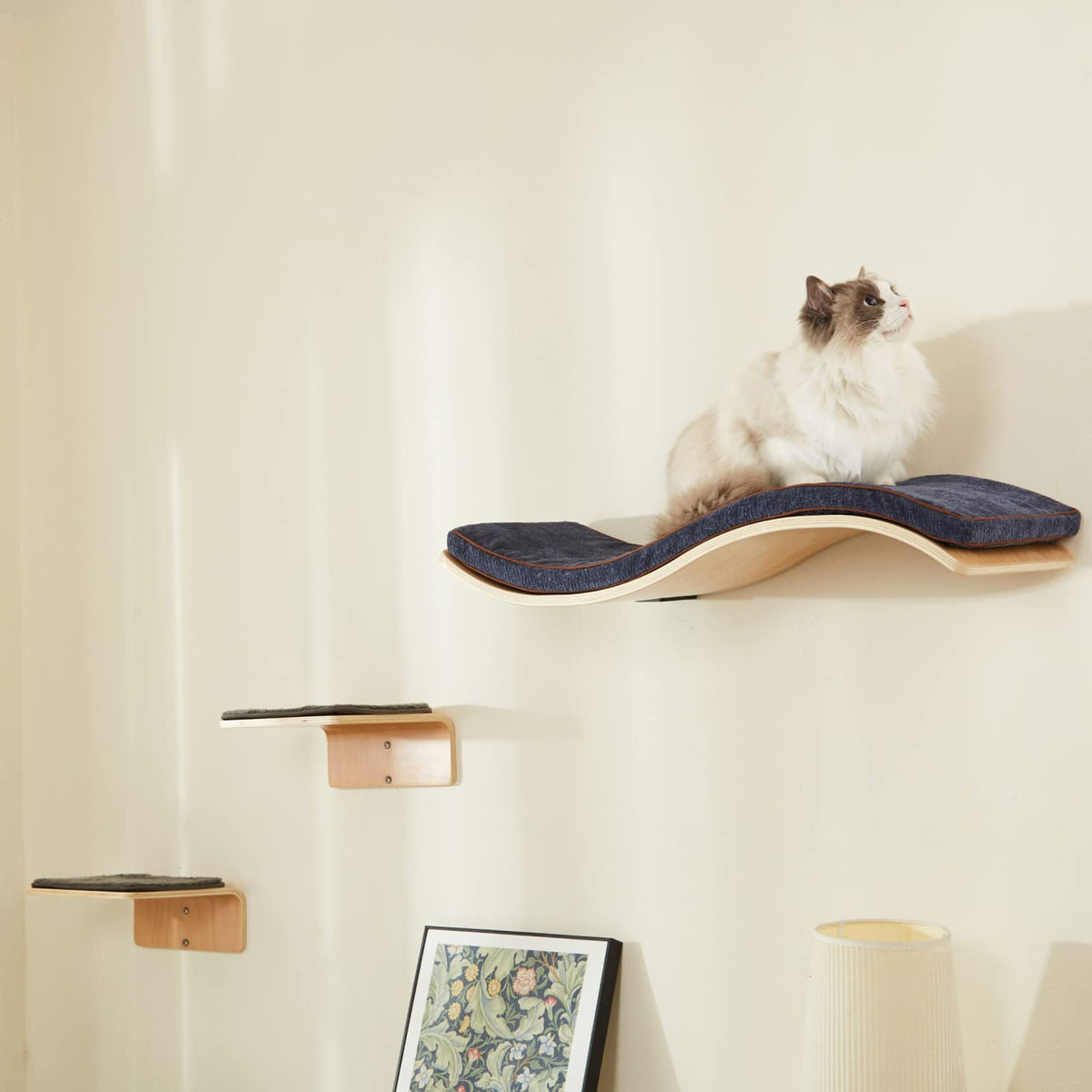 LIORCE cat wall shelf with two steps mounted for vertical play