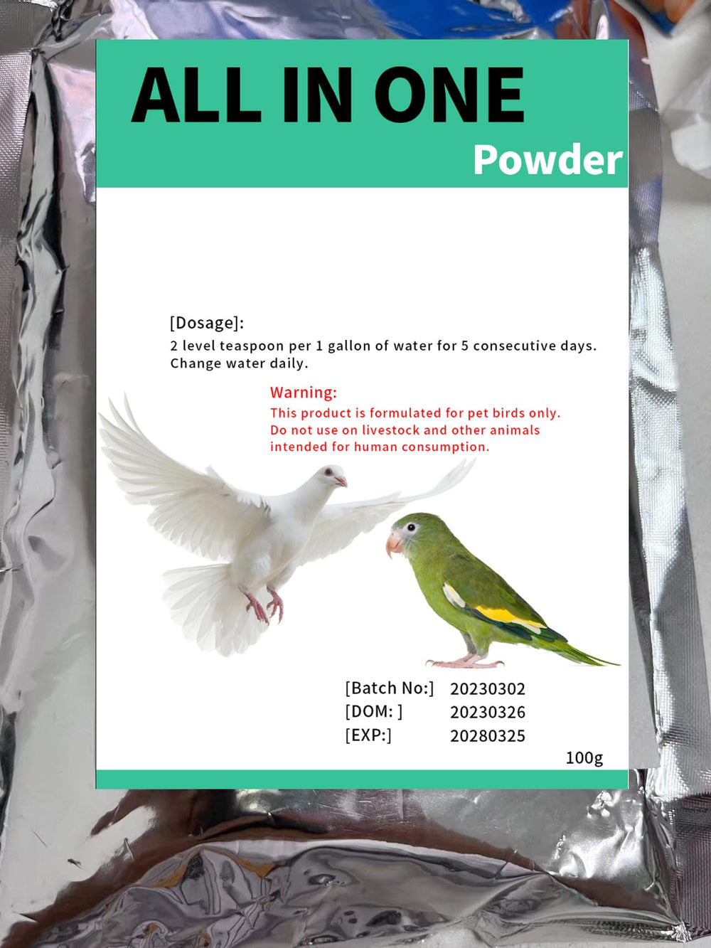 Liovsiso All In One Pigeon Medicine Powder bottle for trusted avian health support.
