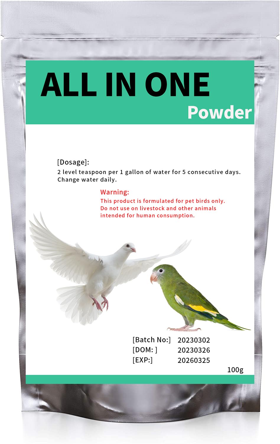 Liovsiso All In One Pigeon Medicine Powder packaging for easy use and care.