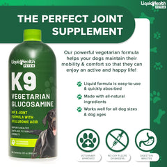 LIQUIDHEALTH ingredients panel emphasizes plant-based glucosamine and antioxidants.