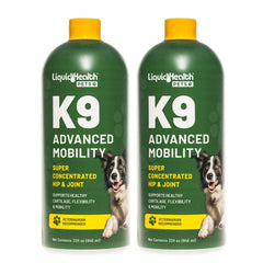 LIQUIDHEALTH K9 Advanced Mobility bottle being poured for large dogs