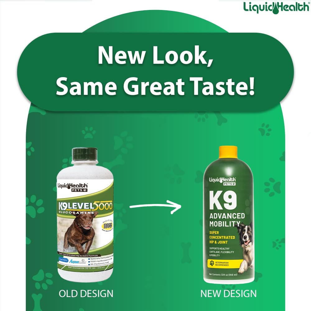 LIQUIDHEALTH K9 Advanced Mobility label close-up highlighting key ingredients