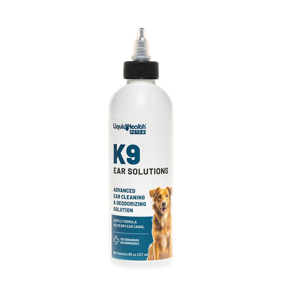 LIQUIDHEALTH K9 Ear Cleaner bottle showing easy application for post‑swim care