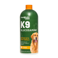 LIQUIDHEALTH K9 Glucosamine bottle pour showing joint support in action