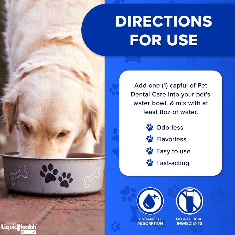 LIQUIDHEALTH Pet Dental Care Water Additive fits all sizes and breeds with ease
