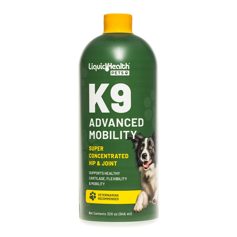 LIQUIDHEALTH K9 Advanced Mobility bottle front supports overall joint health for dogs.