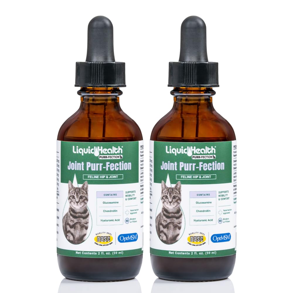 LIQUIDHEALTH joint bottle with glucosamine supports cat hip flexibility.