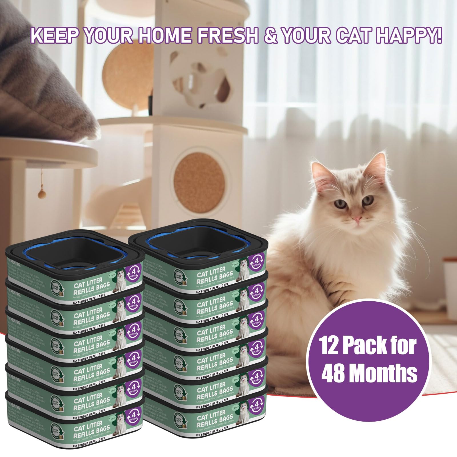 Lisyee 12-pack cat litter refills provide extended supply for busy households.