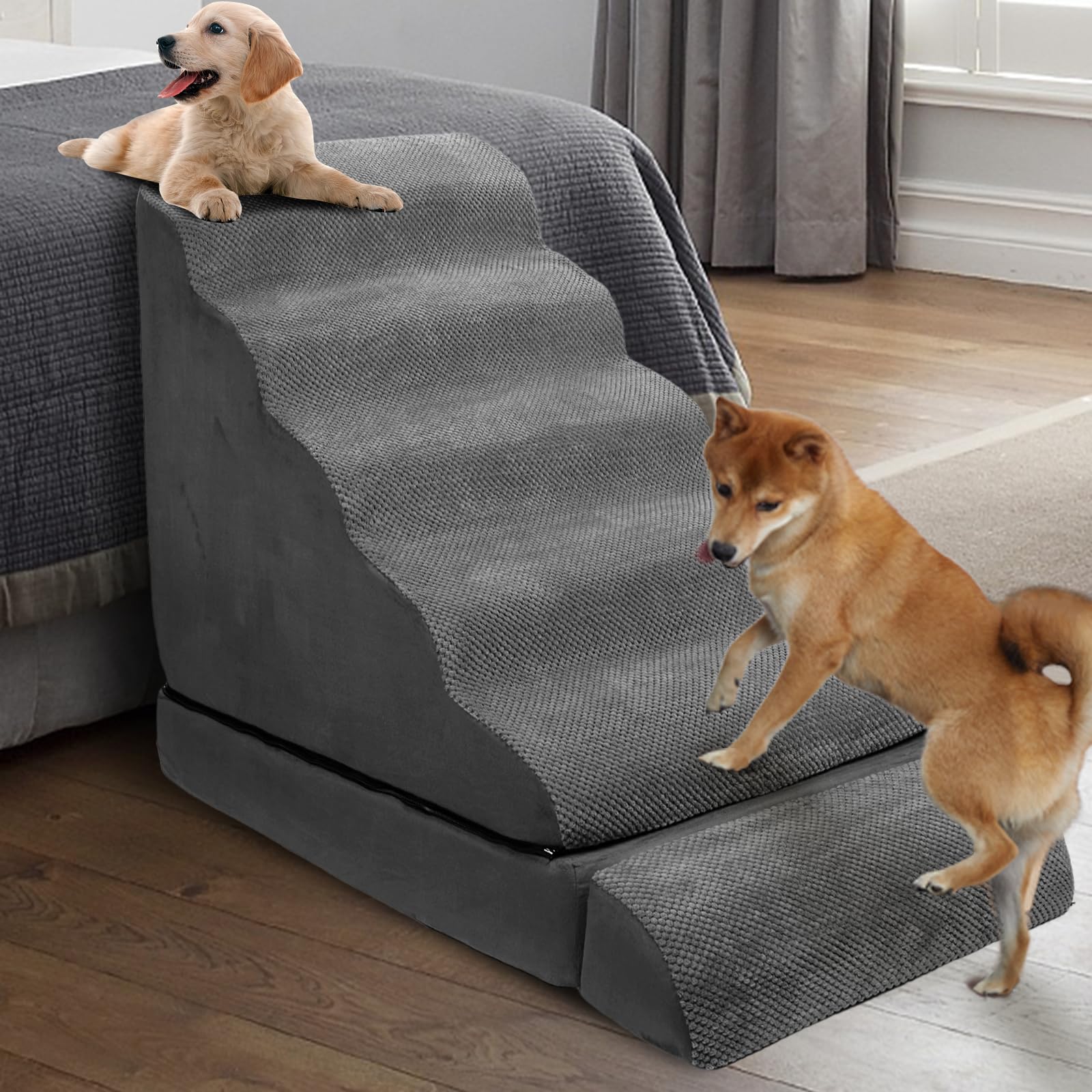 LitaiL dog stairs six-step high bed enable easy access for small and large dogs.