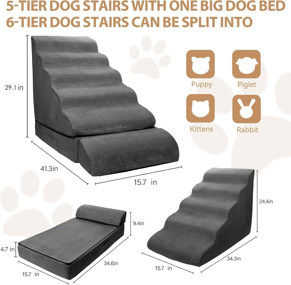LitaiL dog stairs dark-grey cover provides soft fabric and easy cleaning.