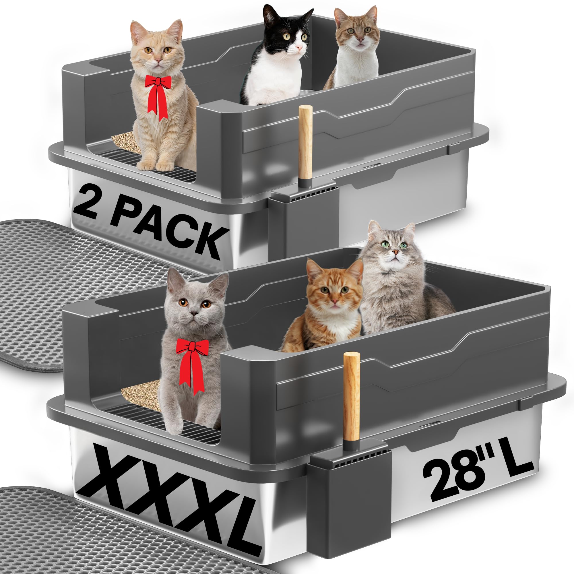 Lites XXXL stainless steel cat litter box top view shows roomy interior for large cats