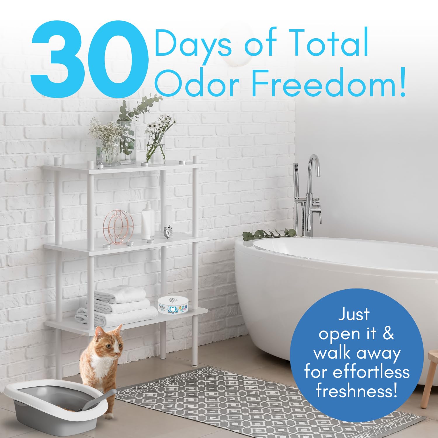 Litter Box Magic twist-open cap enables easy placement and quick monitoring.