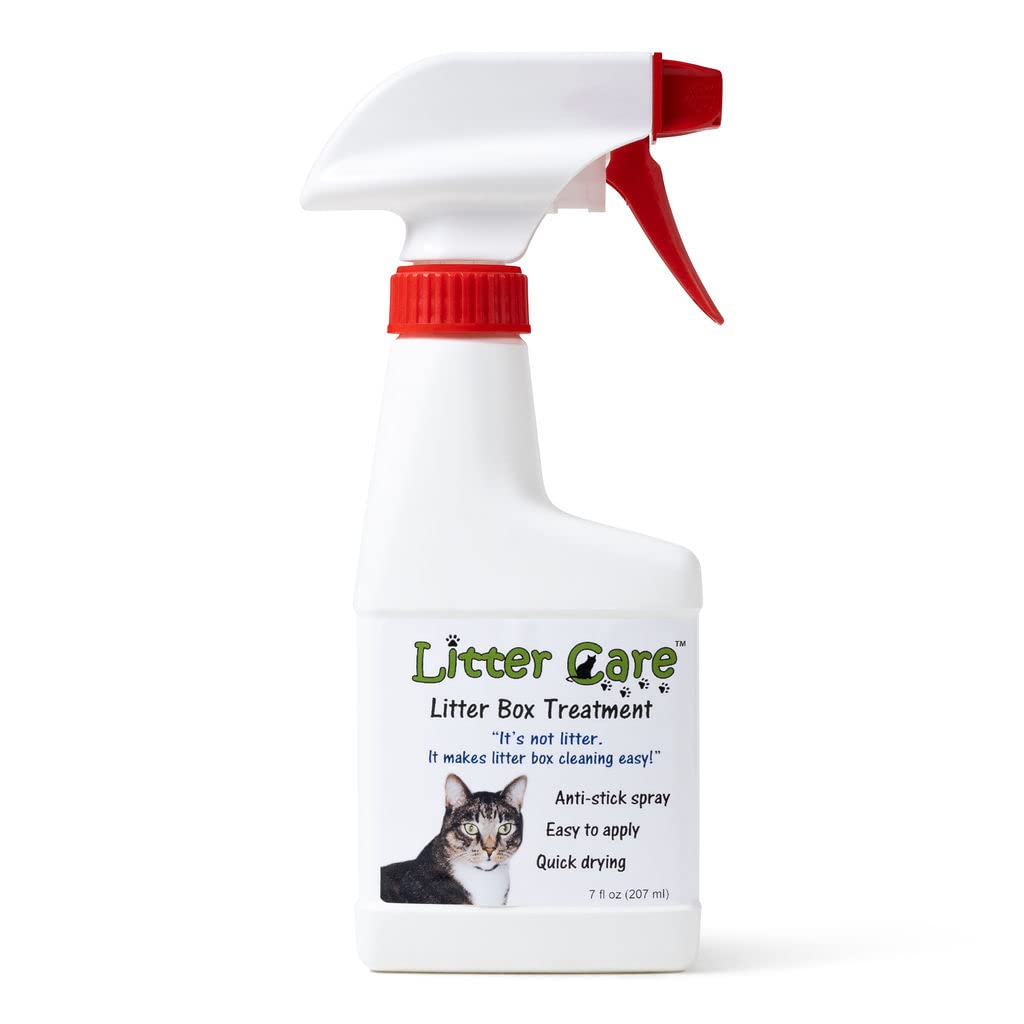 Litter Care non-stick spray coating applied to litter box bottom for easier waste removal.