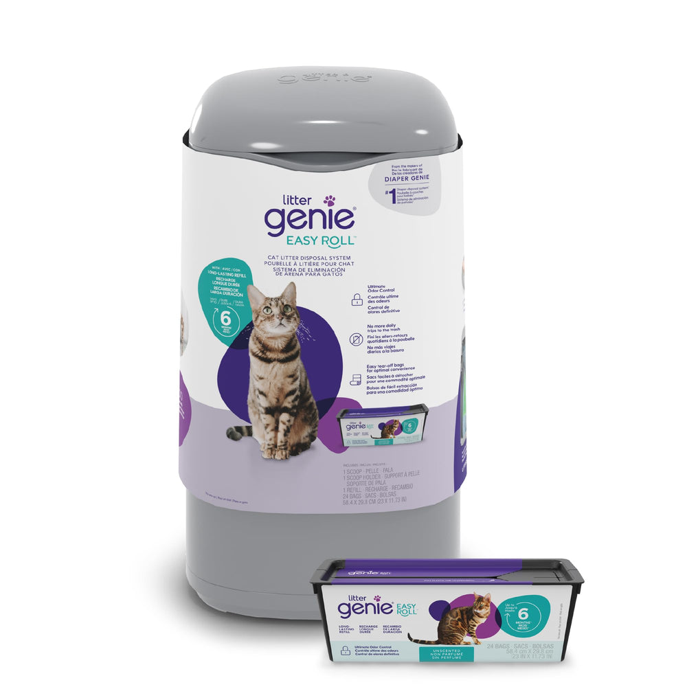 Litter Genie Easy Roll pail with closed lid for odor control.