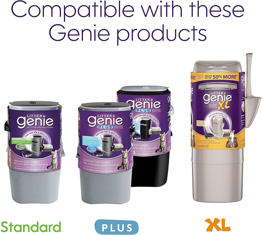 Litter Genie lid-open setup shows quick cartridge placement and secure closure.