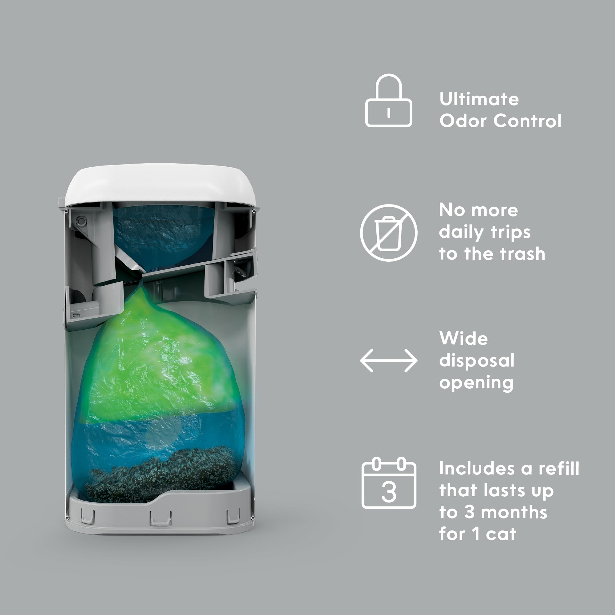 Litter Genie sliding lever enables easy odor control during disposal.