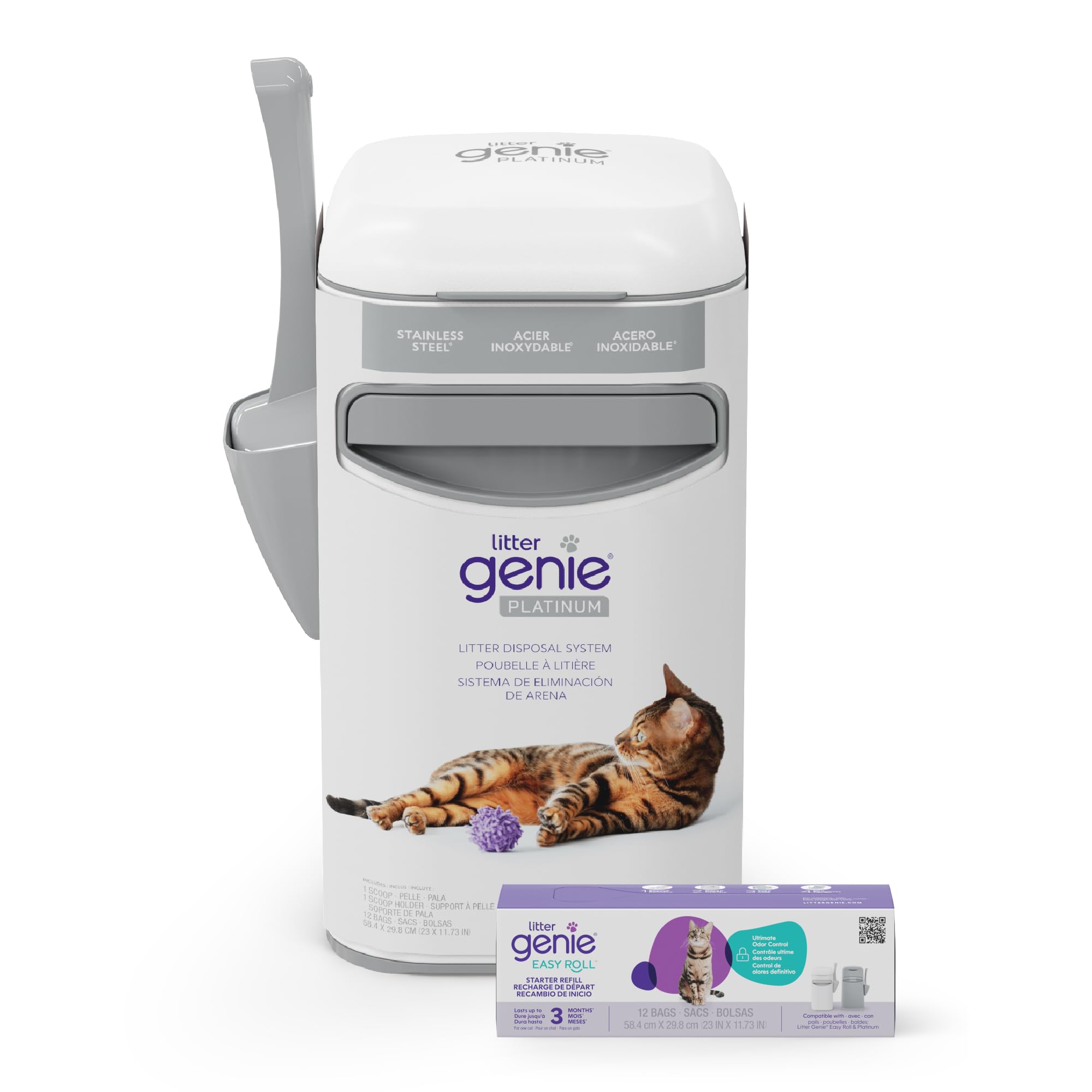 Litter Genie Platinum stainless steel pail with odor-control system.