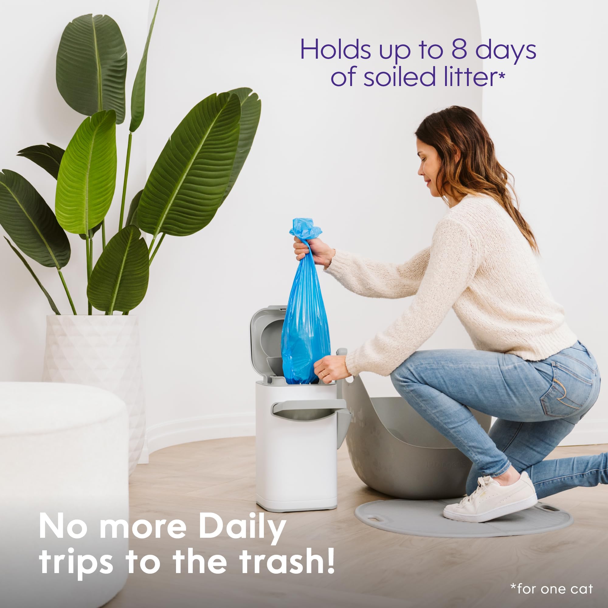 Litter Genie Platinum wide opening simplifies litter disposal.