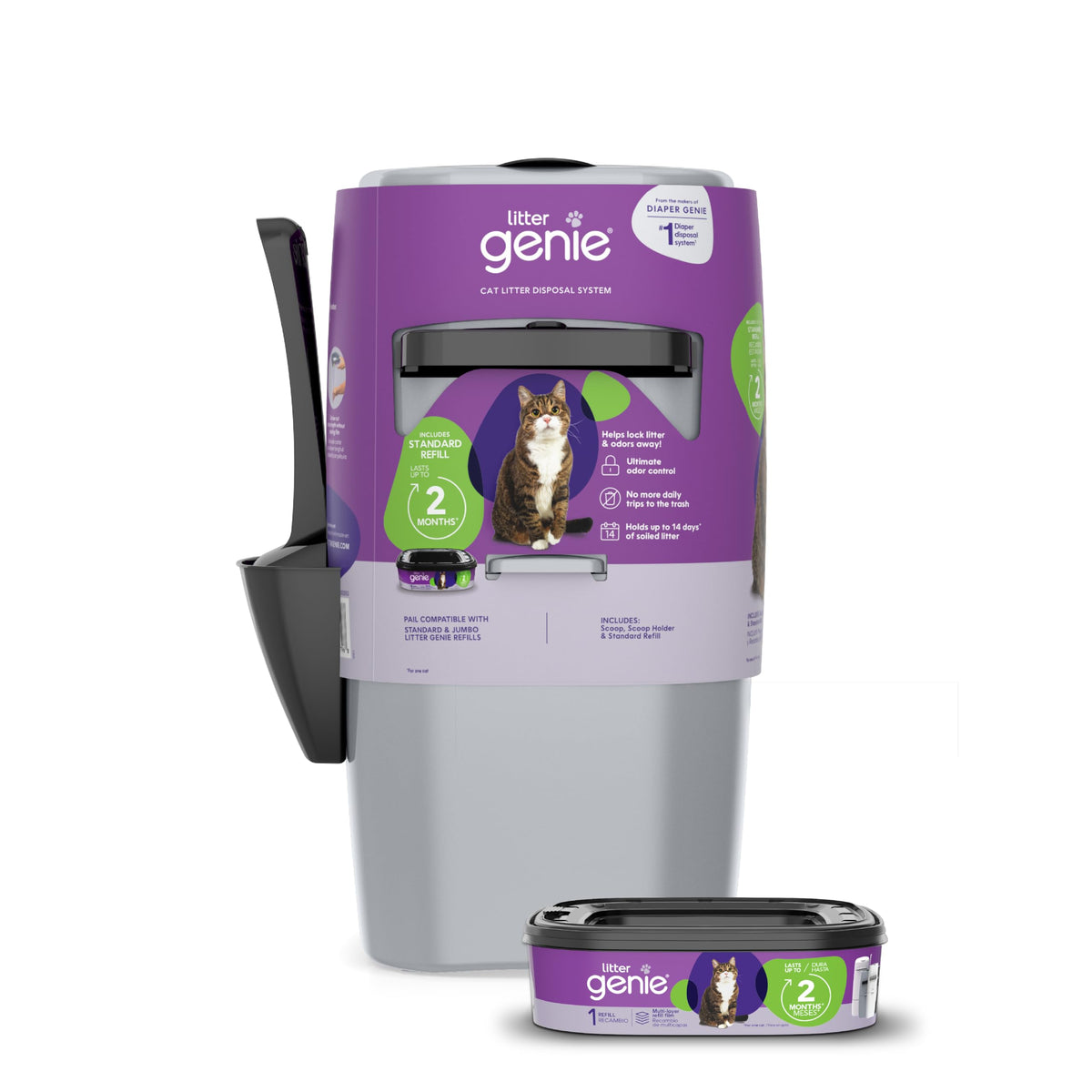 Litter Genie Standard Pail Silver front view for odor containment