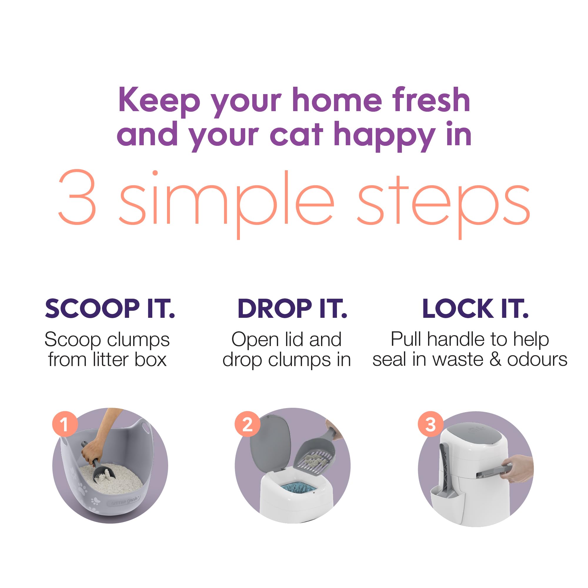 Litter Genie sliding handle controls odors during disposal.