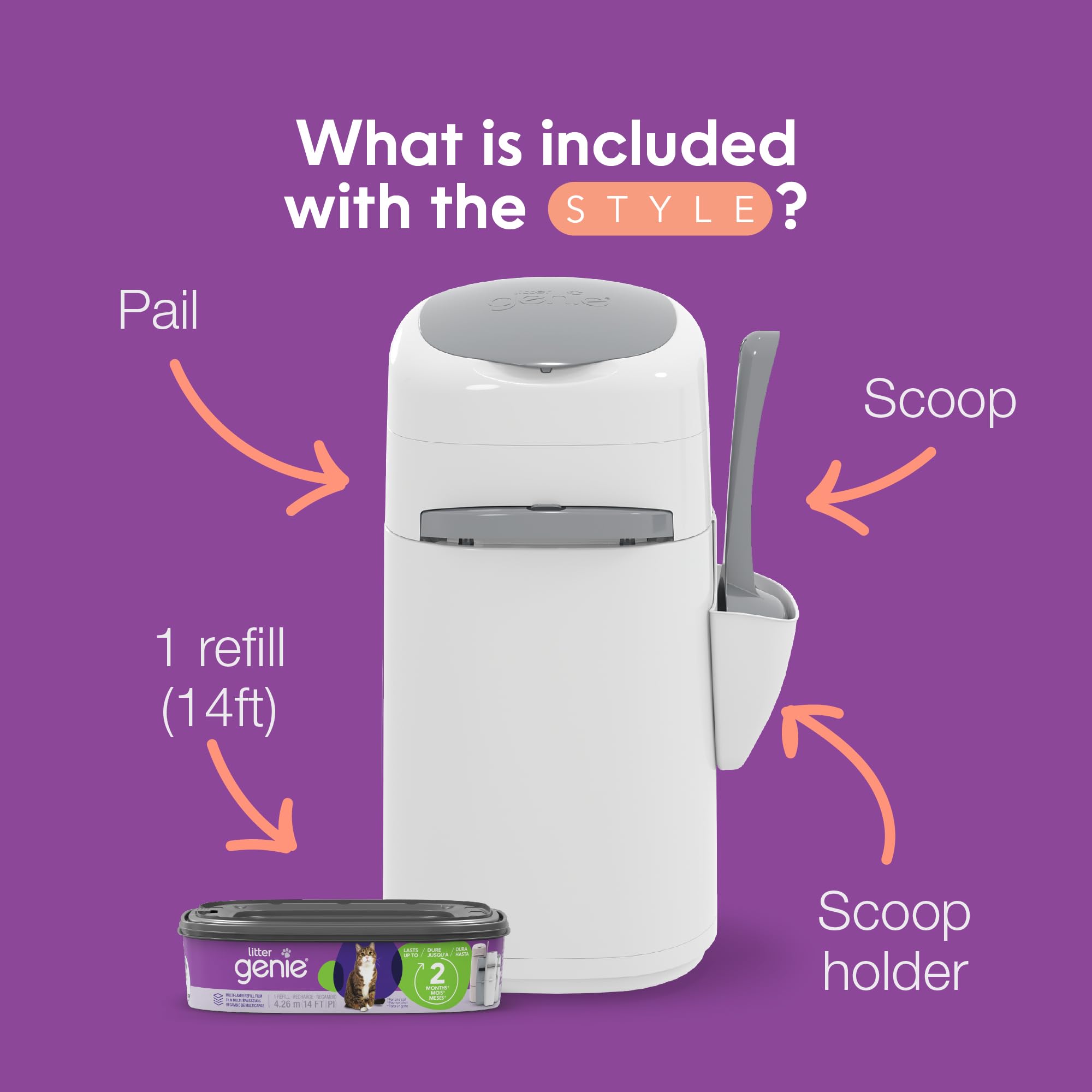 Litter Genie three-step use shows quick setup.