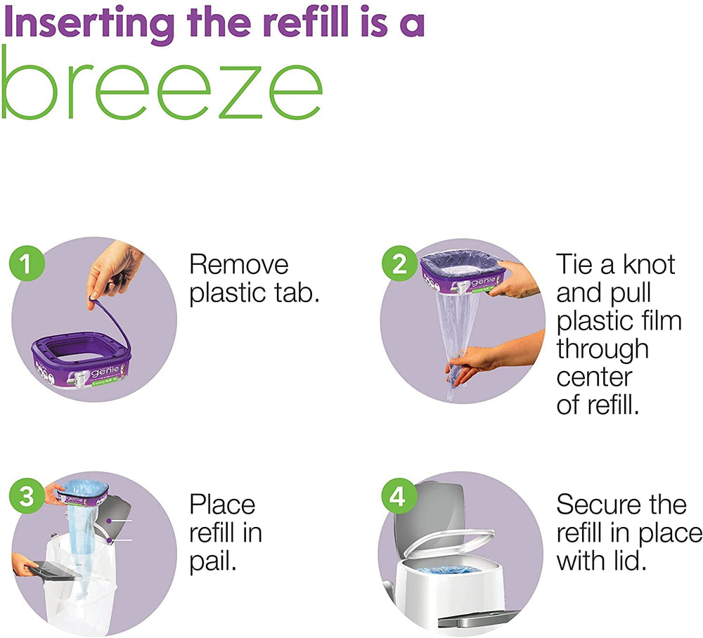 Litter Genie universal-fit refills work with standard, plus, and XL pails.
