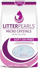 Litter Pearls Micro Crystals bag view highlighting lightweight, high-absorbency crystals for odor control.