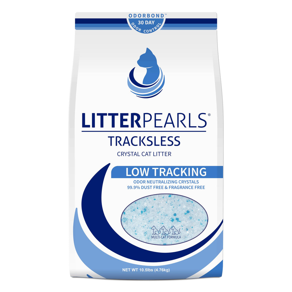 Litter Pearls Tracksless crystals deliver odor control with low-dust performance.