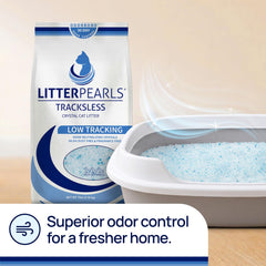 Litter Pearls Tracksless low-dust litter reducing airborne dust in the home