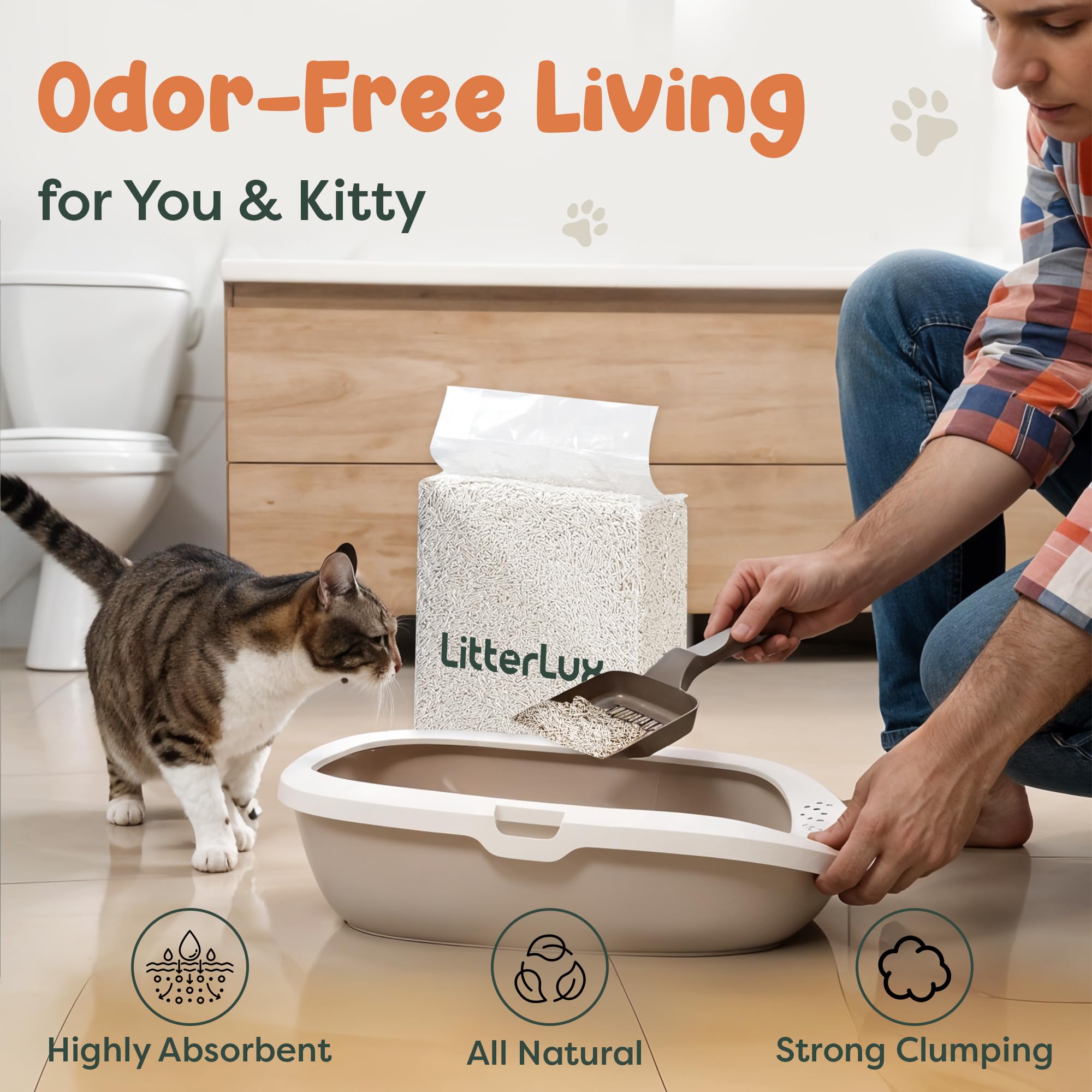 LitterLux Tofu Cat Litter dust-free formula keeps floors cleaner and paws happier.