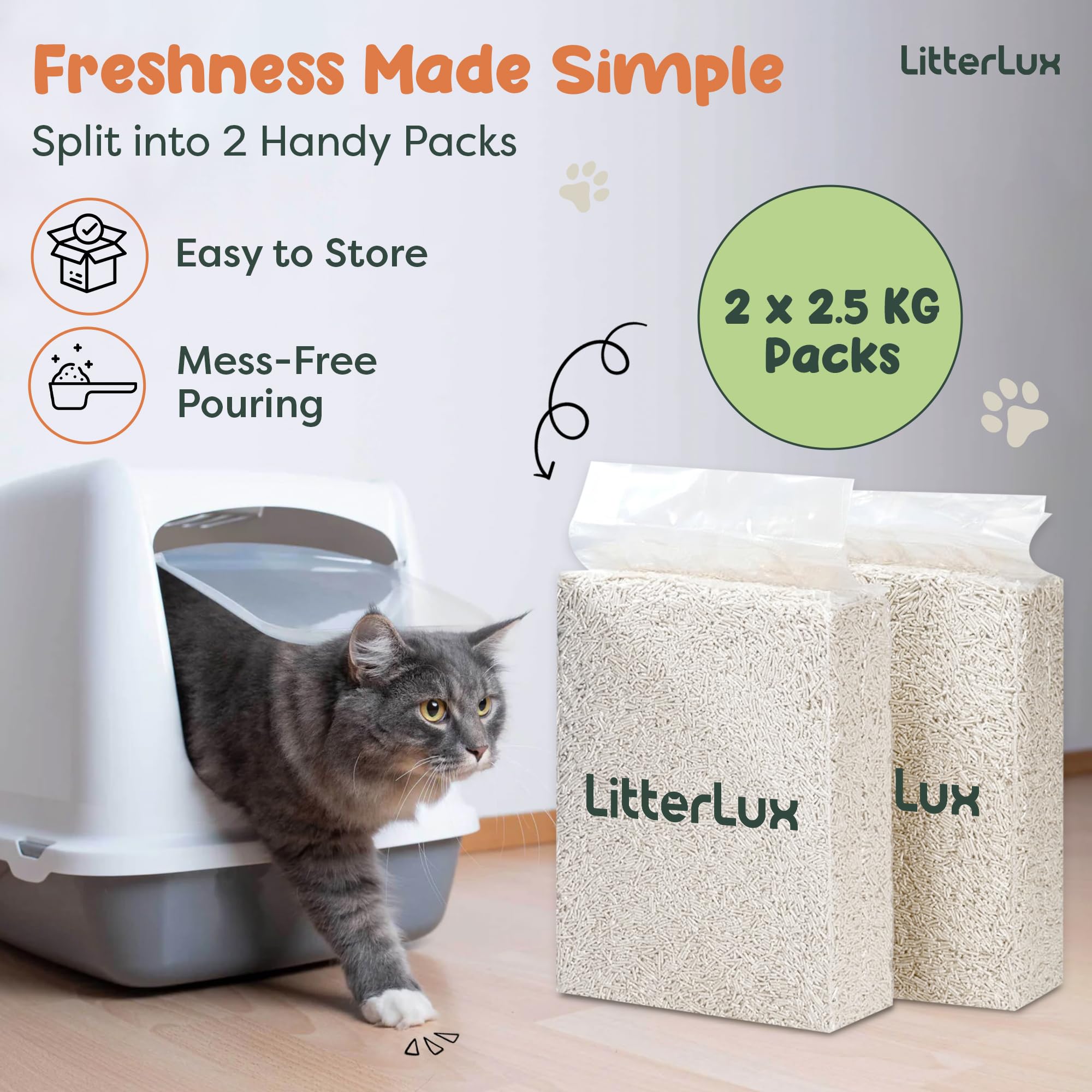 LitterLux Tofu Cat Litter fast-drying formula helps you refresh the litter area fast.