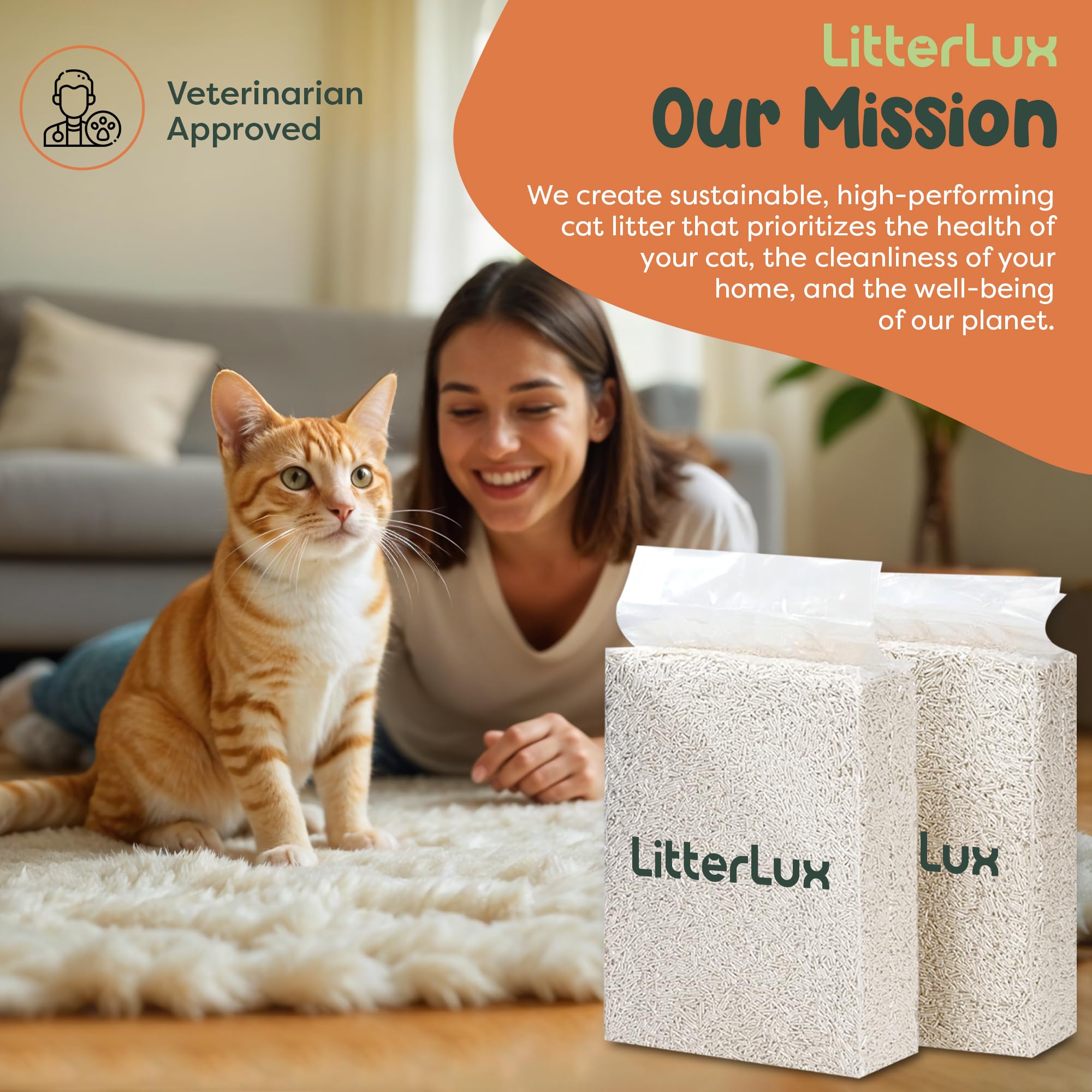 LitterLux Tofu Cat Litter low-tracking helps reduce mess around the litter area.
