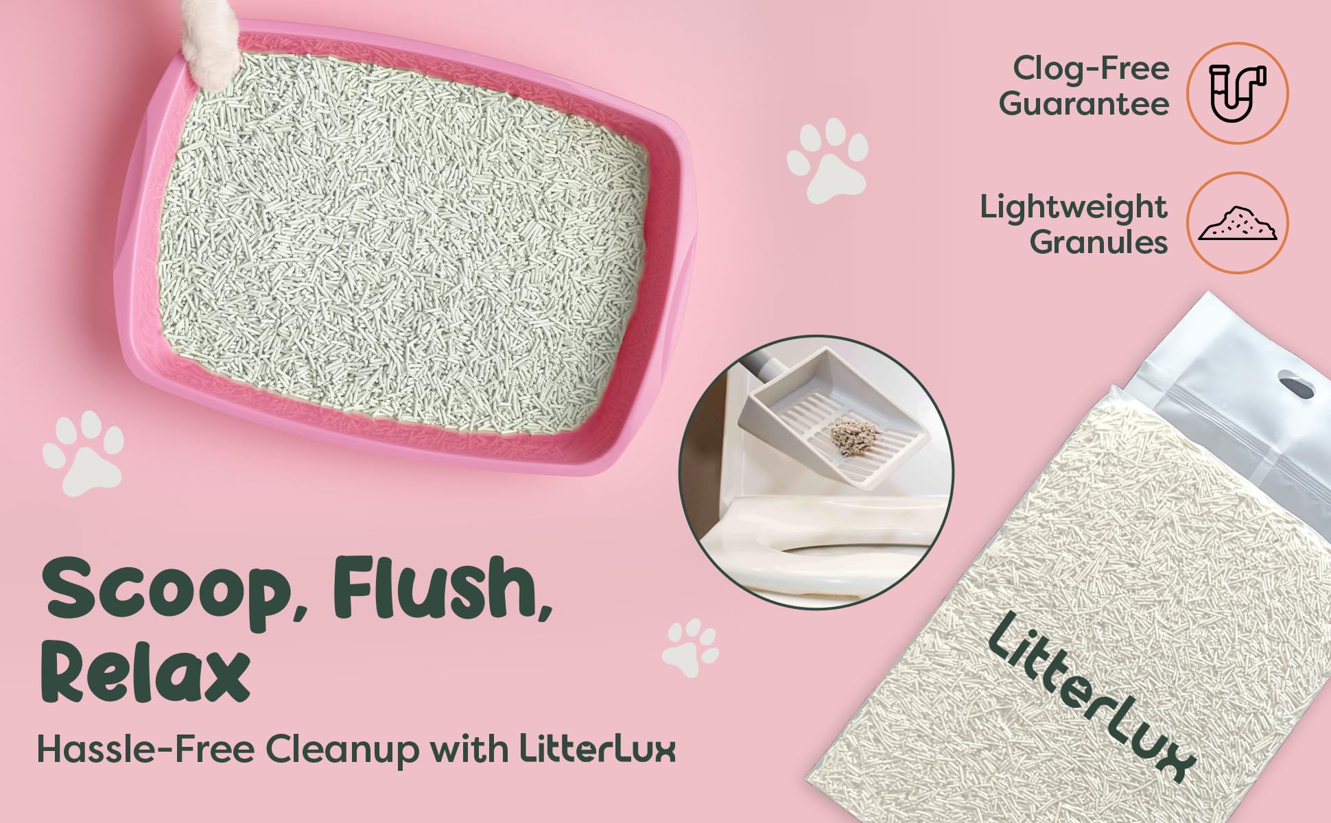 LitterLux Tofu Cat Litter odor control keeps rooms smelling fresh between changes.